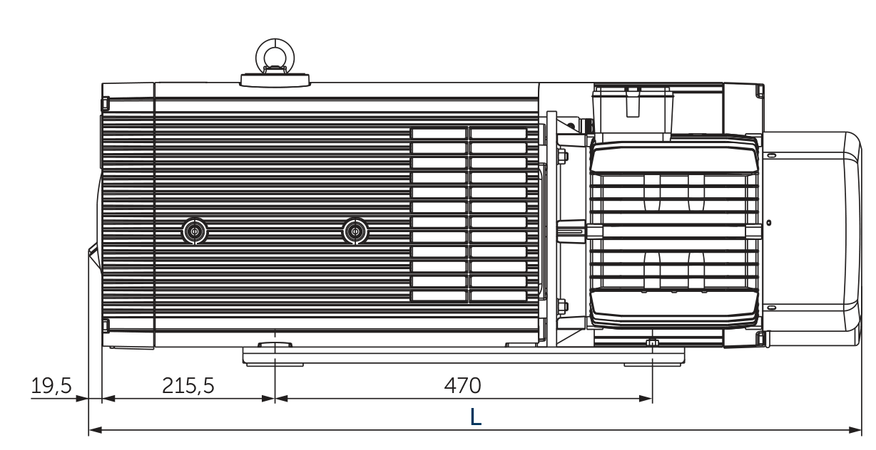BECKER U 5.301/0-62 XL · Plano oficial de la ejecución XL con depósito de aceite ampliado; vista lateral.