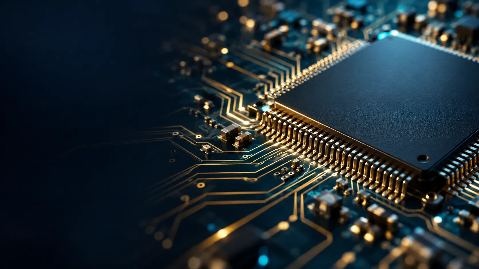 Visual conceptual de un circuito electrónico con microcomponentes