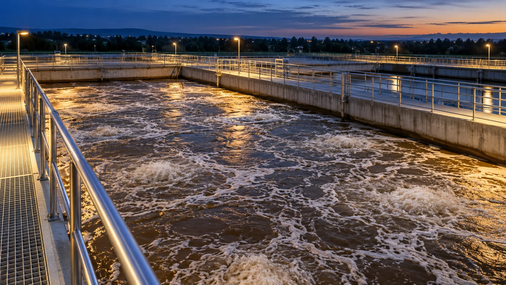 Visualización conceptual de una instalación de aireación de aguas residuales