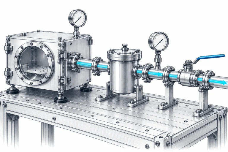Filtro de una línea industrial con dos puntos de medición de presión para comparar pérdidas de carga