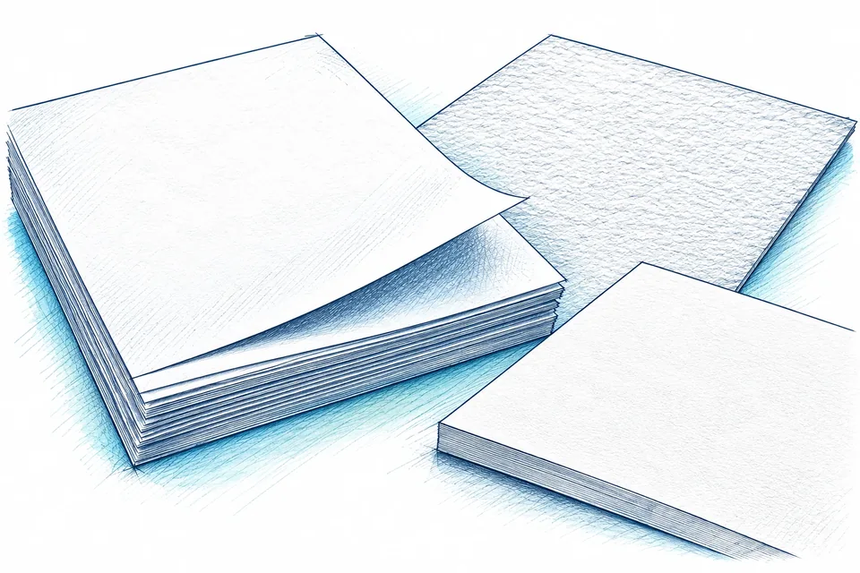 Detalle técnico de muestras de papel, cartulina y bordes con acabados de distinta textura